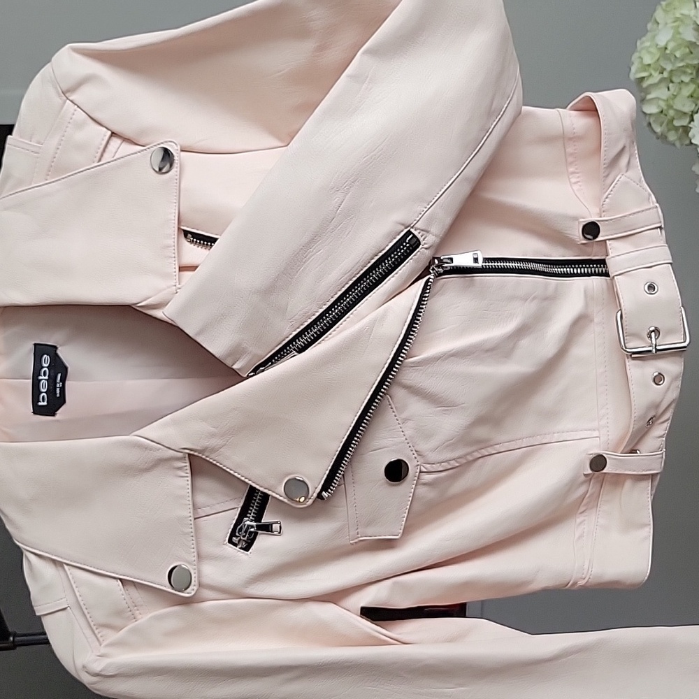 Bebe Blush Pink Vegan Leather Moto Jacket